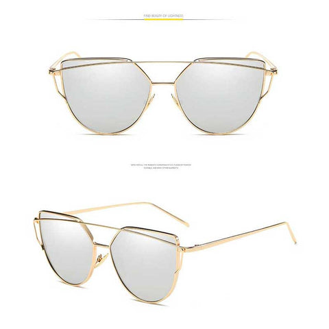 Cat Eye Vintage Brand Designer Rose Gold Mirror Sunglasses for Women Reflective Flat Lens Cateye Glasses Ladies Metal Eyewear