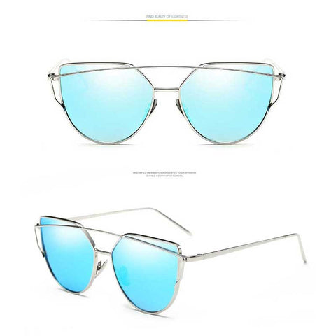 Cat Eye Vintage Brand Designer Rose Gold Mirror Sunglasses for Women Reflective Flat Lens Cateye Glasses Ladies Metal Eyewear