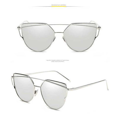 Cat Eye Vintage Brand Designer Rose Gold Mirror Sunglasses for Women Reflective Flat Lens Cateye Glasses Ladies Metal Eyewear