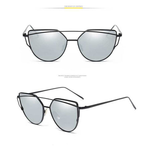 Cat Eye Vintage Brand Designer Rose Gold Mirror Sunglasses for Women Reflective Flat Lens Cateye Glasses Ladies Metal Eyewear