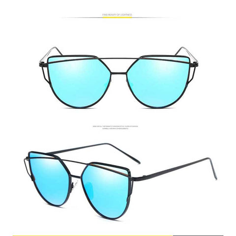 Cat Eye Vintage Brand Designer Rose Gold Mirror Sunglasses for Women Reflective Flat Lens Cateye Glasses Ladies Metal Eyewear