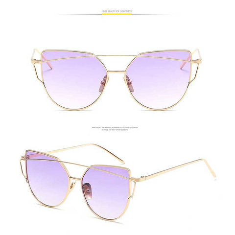 Cat Eye Vintage Brand Designer Rose Gold Mirror Sunglasses for Women Reflective Flat Lens Cateye Glasses Ladies Metal Eyewear