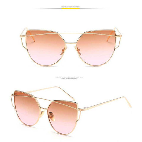 Cat Eye Vintage Brand Designer Rose Gold Mirror Sunglasses for Women Reflective Flat Lens Cateye Glasses Ladies Metal Eyewear