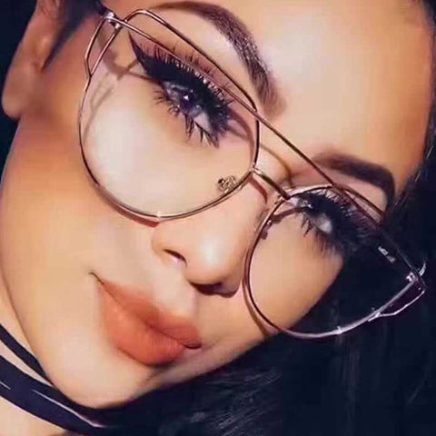 Retro Glasses Frame Women Metal Cat Eye Eyeglasses Fashion Brand Designer Double Beams Transparent Lens Anti-blue Light Eyewear