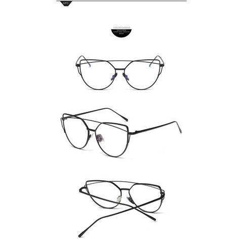 Retro Glasses Frame Women Metal Cat Eye Eyeglasses Fashion Brand Designer Double Beams Transparent Lens Anti-blue Light Eyewear