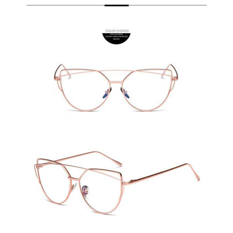 Retro Glasses Frame Women Metal Cat Eye Eyeglasses Fashion Brand Designer Double Beams Transparent Lens Anti-blue Light Eyewear