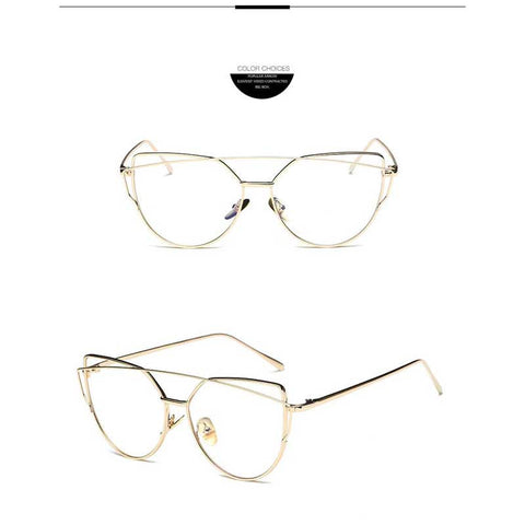 Retro Glasses Frame Women Metal Cat Eye Eyeglasses Fashion Brand Designer Double Beams Transparent Lens Anti-blue Light Eyewear
