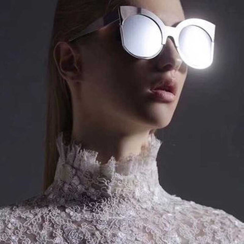 Oversized Women Sunglasses Metal Half Frame Coating Lens Glasses Fashion Ladies Oversize Sun glasses Retro Eyewear Shades UV400