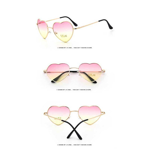 Heart Shaped Sunglasses Women Love Heart Glasses Metal Gradient Sun glasses Sexy Ladies Ocean Shades Vintage Gold Frame Eyewear