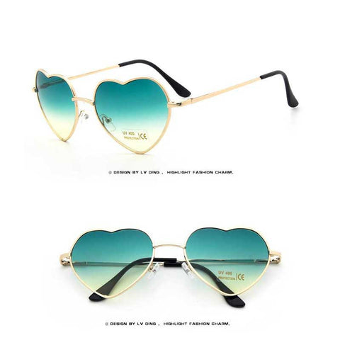 Heart Shaped Sunglasses Women Love Heart Glasses Metal Gradient Sun glasses Sexy Ladies Ocean Shades Vintage Gold Frame Eyewear
