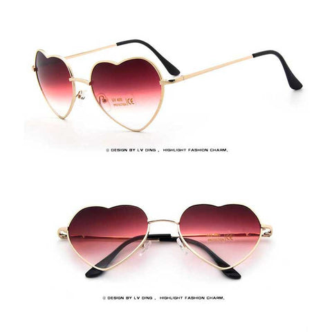 Heart Shaped Sunglasses Women Love Heart Glasses Metal Gradient Sun glasses Sexy Ladies Ocean Shades Vintage Gold Frame Eyewear