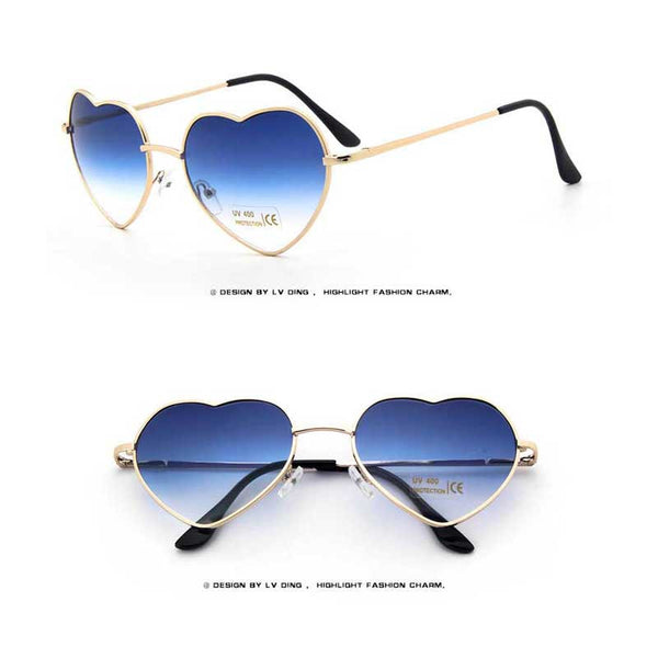 Heart Shaped Sunglasses Women Love Heart Glasses Metal Gradient Sun glasses Sexy Ladies Ocean Shades Vintage Gold Frame Eyewear