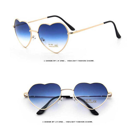 Heart Shaped Sunglasses Women Love Heart Glasses Metal Gradient Sun glasses Sexy Ladies Ocean Shades Vintage Gold Frame Eyewear