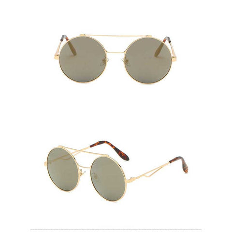 Unique Round Sunglasses for Women Vintage Sun glasses Fashion Ladies Retro Metal Frame Double Beam Coating Lens Glasses UV400