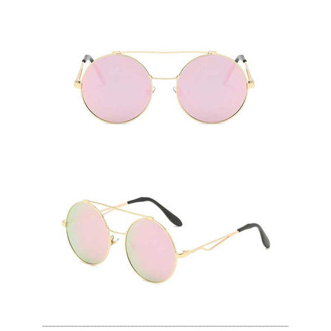 Unique Round Sunglasses for Women Vintage Sun glasses Fashion Ladies Retro Metal Frame Double Beam Coating Lens Glasses UV400