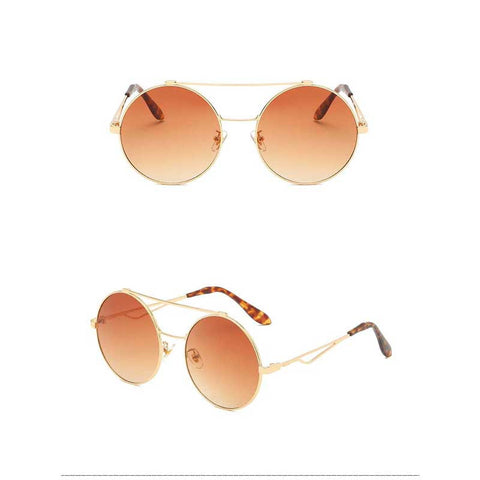 Unique Round Sunglasses for Women Vintage Sun glasses Fashion Ladies Retro Metal Frame Double Beam Coating Lens Glasses UV400